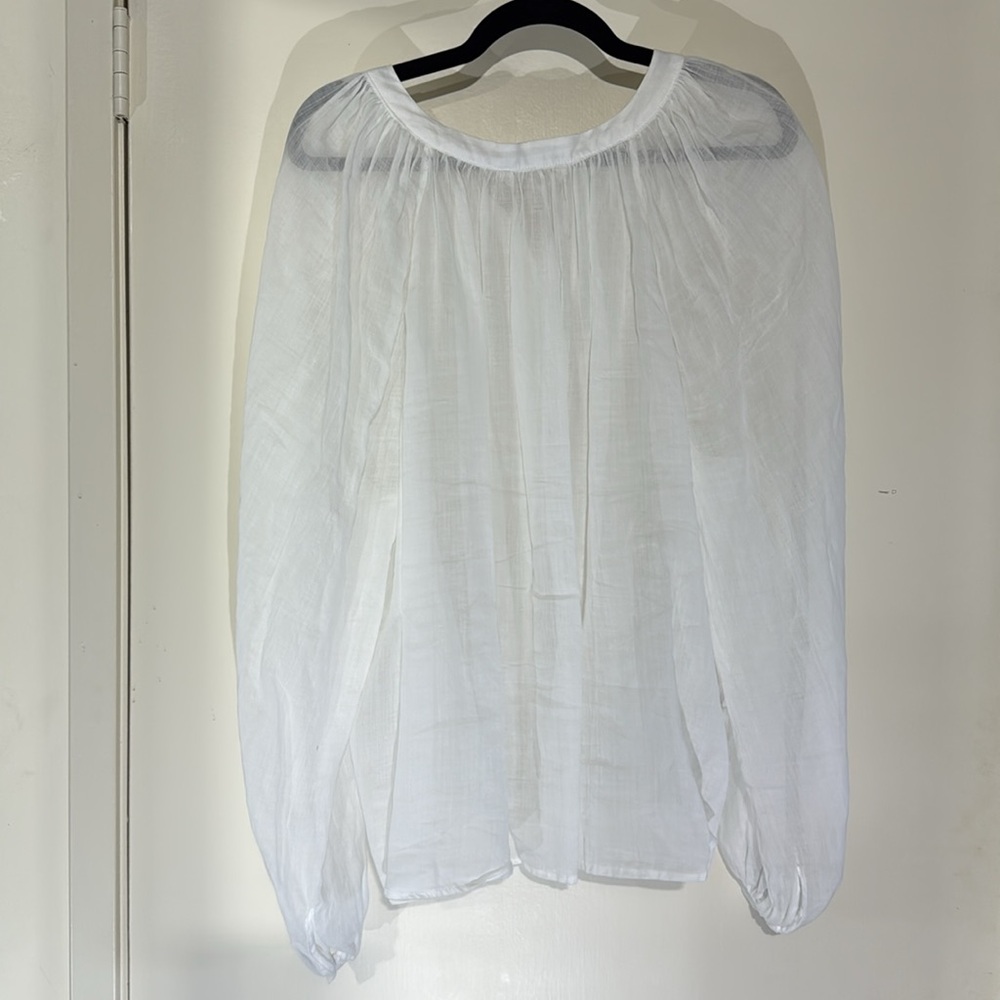 Banana Republic Sheer Crisp White Hidden Button Down Blouse Oversized Size L - Picture 3 of 6